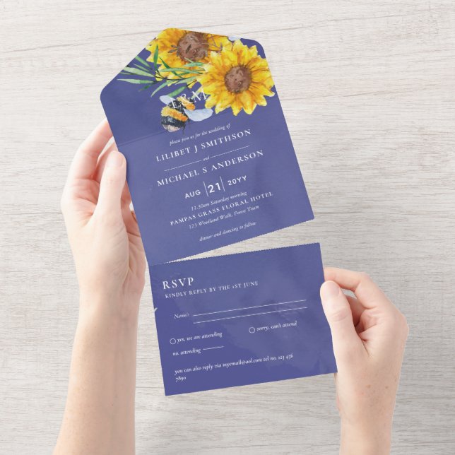 Invitation Tout En Un Invite de mariage avec RSVP des tournesols rustiqu (Déchirure)