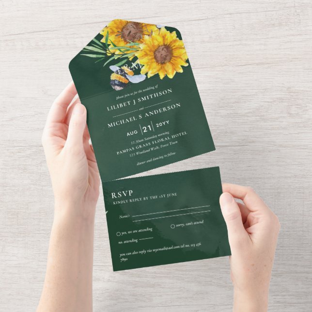 Invitation Tout En Un Invite de mariage avec RSVP des tournesols rustiqu (Déchirure)