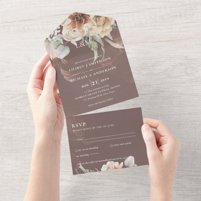 Invitation Tout En Un Invite de mariage avec RSVP | Herbe de Pampas BOHO (Déchirure)