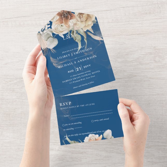 Invitation Tout En Un Invite de mariage avec RSVP | Herbe de Pampas BOHO (Déchirure)
