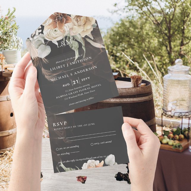 Invitation Tout En Un Invite de mariage avec RSVP | Herbe de Pampas BOHO (Créateur téléchargé)