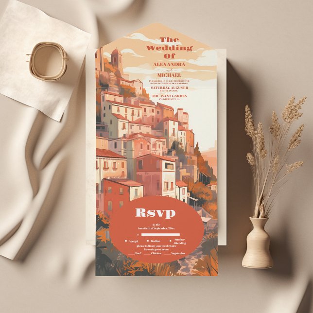 Invitation Tout En Un Italie Élégante moderne Destination Mariage (Créateur téléchargé)