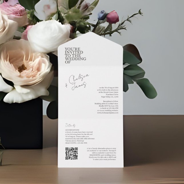 Invitation Tout En Un Ivoire | Chic Moderne tout en un mariage Invitatio (Créateur téléchargé)
