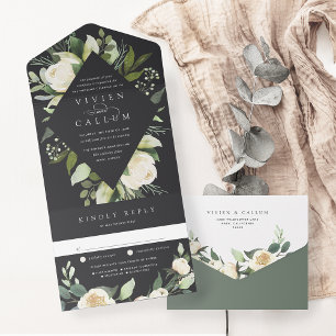 Invitation Tout En Un Ivory Bloom   Aquarelle Mariage de cadre Floral