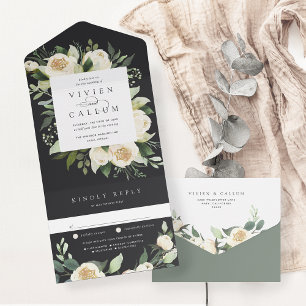 Invitation Tout En Un Ivory Bloom   Aquarelle Mariage de cadre Floral