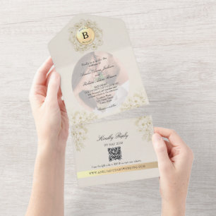 Invitation Tout En Un Ivory Photo Monogramme Mariage