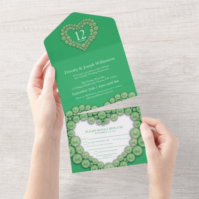 Invitation Tout En Un Jade verte mariage anniversaire 12ème ou 35ème fêt (Déchirure)