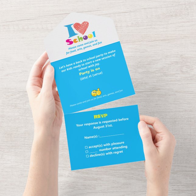Invitation Tout En Un J'aime l'école Retour à l'école Dessin animé Remis (Déchirure)