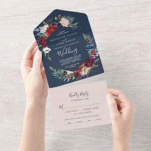 Invitation Tout En Un Jardin d'automne   Mariage bleu marine