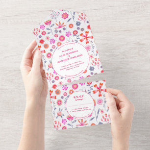 Invitation Tout En Un Jardin de fleurs roses moderne Mariage Boho