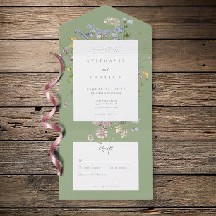 Invitation Tout En Un Jardin de fleurs sauvages sage Élégant mariage