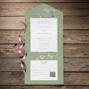 Invitation Tout En Un Jardin de fleurs sauvages sage Élégant mariage QR