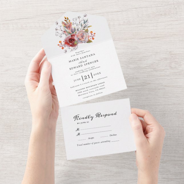 Invitation Tout En Un Jardin d'été Aquarelle Mariage floral (Déchirure)