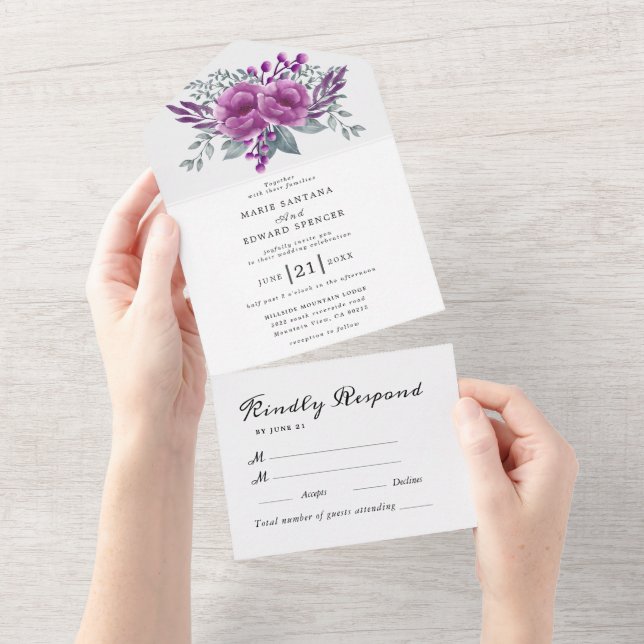 Invitation Tout En Un Jardin d'été Aquarelle Mariage floral (Déchirure)