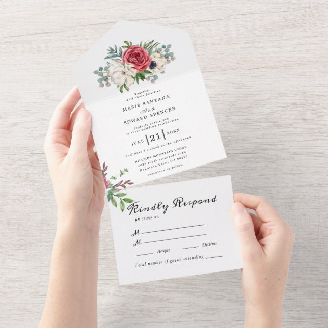 Invitation Tout En Un Jardin d'été Aquarelle Mariage floral (Déchirure)