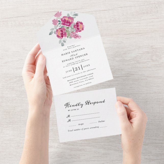 Invitation Tout En Un Jardin d'été Aquarelle Mariage floral (Déchirure)