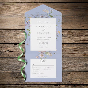 Invitation Tout En Un Jardin Élégant de Fleurs Sauvages Bleues Mariage