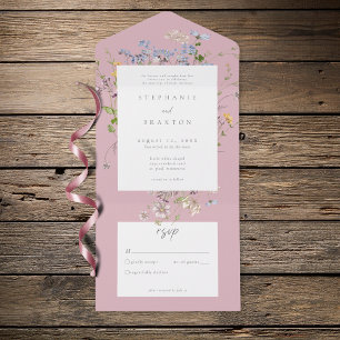 Invitation Tout En Un Jardin Élégant de Fleurs Sauvages Roses Mariage