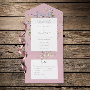 Invitation Tout En Un Jardin Élégant de Fleurs Sauvages Roses Mariage