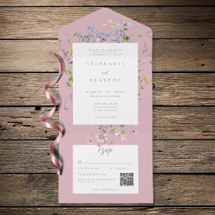 Invitation Tout En Un Jardin Élégant de Fleurs Sauvages Roses Mariage QR