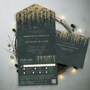 Invitation Tout En Un Jardin enchanté Emerald Gold Fairy Mariage
