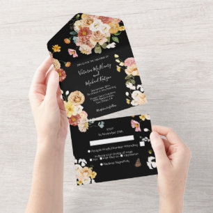 Invitation Tout En Un Jardin fleuri Mariage foncé et humide