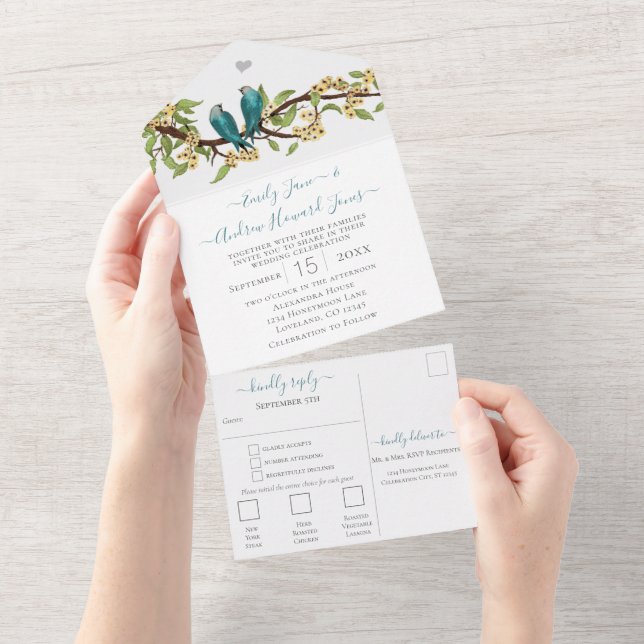 Invitation Tout En Un Jardin forestier secret turquoise bleu jaune loveb (Déchirure)