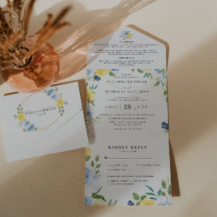 Invitation Tout En Un Jaune & Nuit Été Floral Mariage