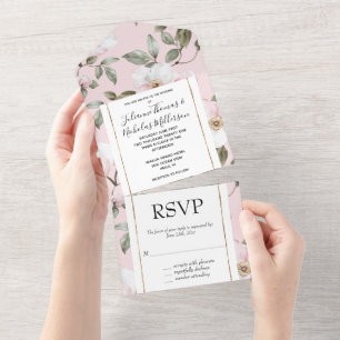 Invitation Tout En Un Joli Mariage de fleurs rose pâle