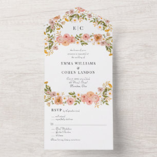 Invitation Tout En Un Joli mariage de jardin fleuri bohème