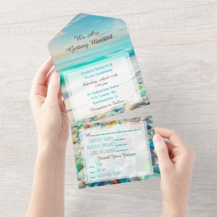 Invitation Tout En Un Joli Mariage en verre marin et marin