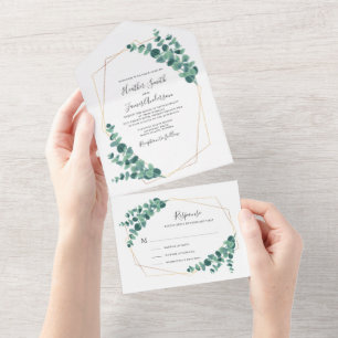 Invitation Tout En Un Joli Mariage géométrique de couronne Eucalyptus