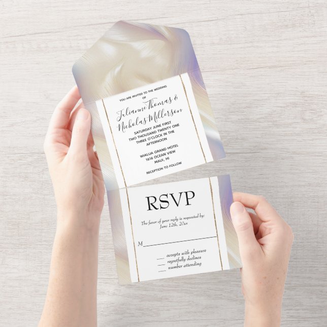 Invitation Tout En Un Joli perle violet Aqua Elégant glamour (Déchirure)