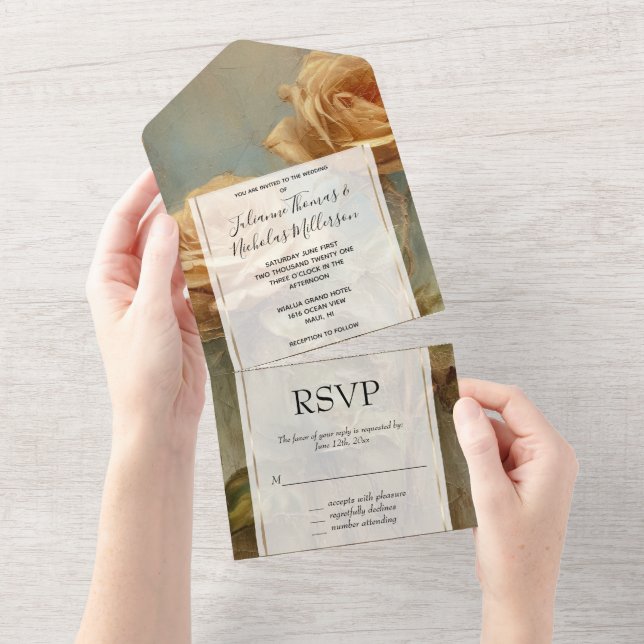 Invitation Tout En Un Joli Romantique Pêcher Rose Floral Mariage (Déchirure)