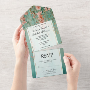Invitation Tout En Un Joli Romantique Turquoise Blush Flowers Mariage