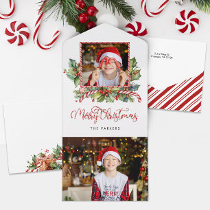 Invitation Tout En Un Joli Sucre de canne Joyeux Noël Floral Photo