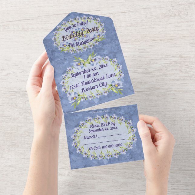 Invitation Tout En Un Jolie Flax Fleur sauvage fête d'anniversaire (Déchirure)