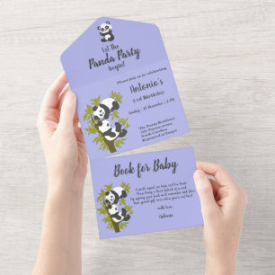 Invitation Tout En Un Jour de fête des pandas de l'ours mignon
