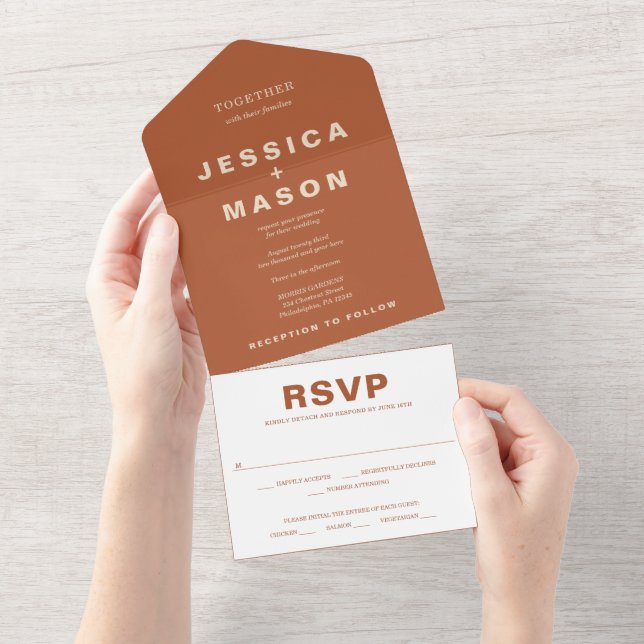 Invitation Tout En Un Joyau Boho moderne Terre Tone Mariage Inviter RSVP (Déchirure)