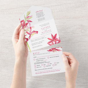 Invitation Tout En Un Joyau mariage orchidée aquarelle repas RSVP photo