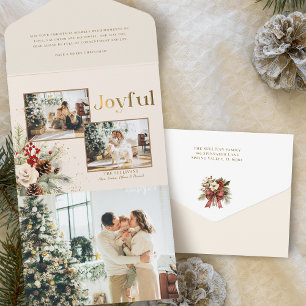 Invitation Tout En Un Joyeux texte floral de Noël Multi-photo