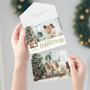Invitation Tout En Un Joyeux voeux de Noël avec Photo Insert Gold