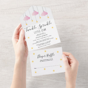 Invitation Tout En Un Jumeler Baby shower fille rose