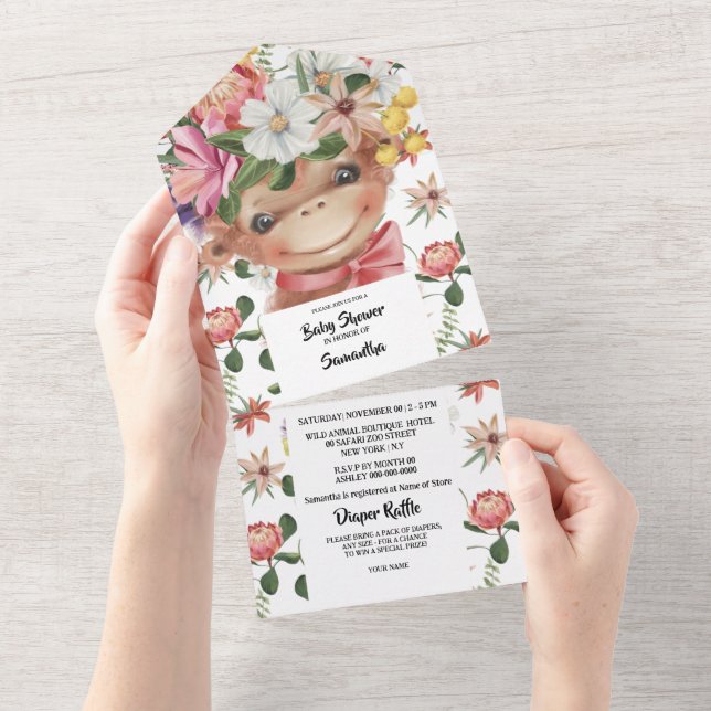 Invitation Tout En Un Jungle aquarelle singe genre neutre douche (Déchirure)