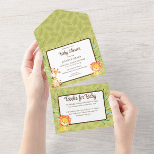 Invitation Tout En Un Jungle Baby shower et livres tous en une invitatio