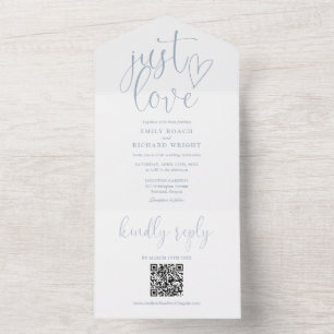 Invitation Tout En Un Just Love Modern Code QR Dusty Blue Mariage
