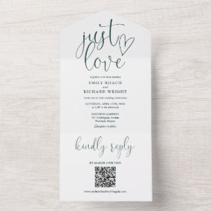 Invitation Tout En Un Just Love Modern QR Code Emerald Green Mariage