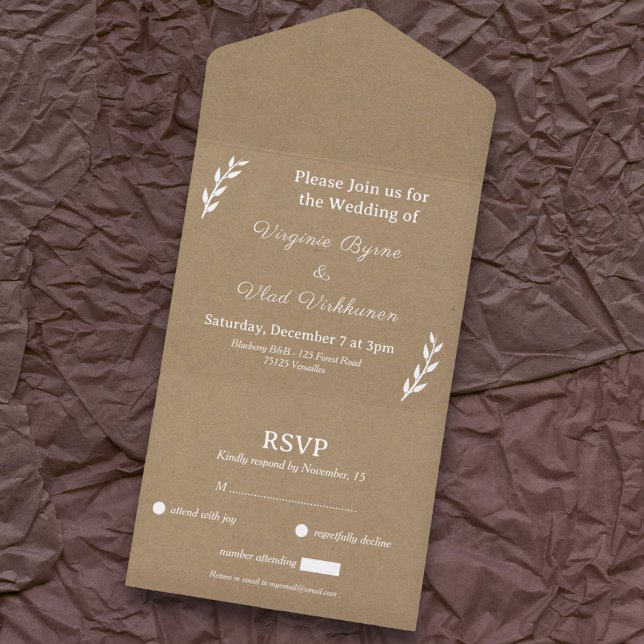 Invitation Tout En Un Kraft & Rustique Mariage RSVP tout en un (Kraft & Rustic RSVP Wedding All In One Invitation)