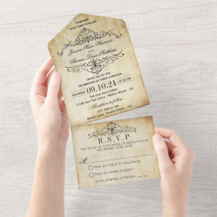 Invitation Tout En Un La collection de mariage vintage fleurie et ornée