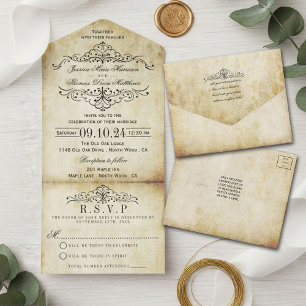 Invitation Tout En Un La collection de mariage vintage fleurie et ornée
